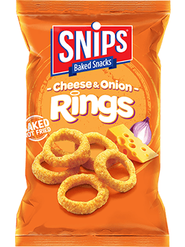 A bag of SNIPS Cheese & Onion Rings
