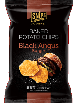 A bag of Snips Gourmet - Black Angus Burger Baked Potato Chips