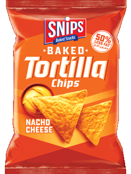 A bag of SNIPS Baked Tortilla Chips - Nacho Cheese