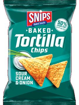 A bag of SNIPS Baked Tortilla Chips - Sour Cream & Onion