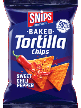 A bag of SNIPS Baked Tortilla Chips - Sweet Chili