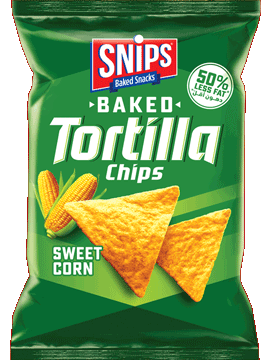 A bag of SNIPS Baked Tortilla Chips - Sweet Corn
